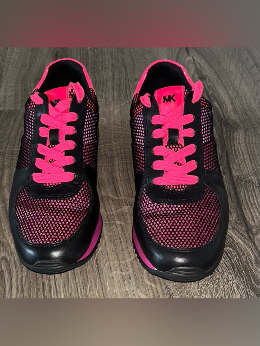Michael Kors Hot Pink and Black Athletic Leather/Mesh Sneakers